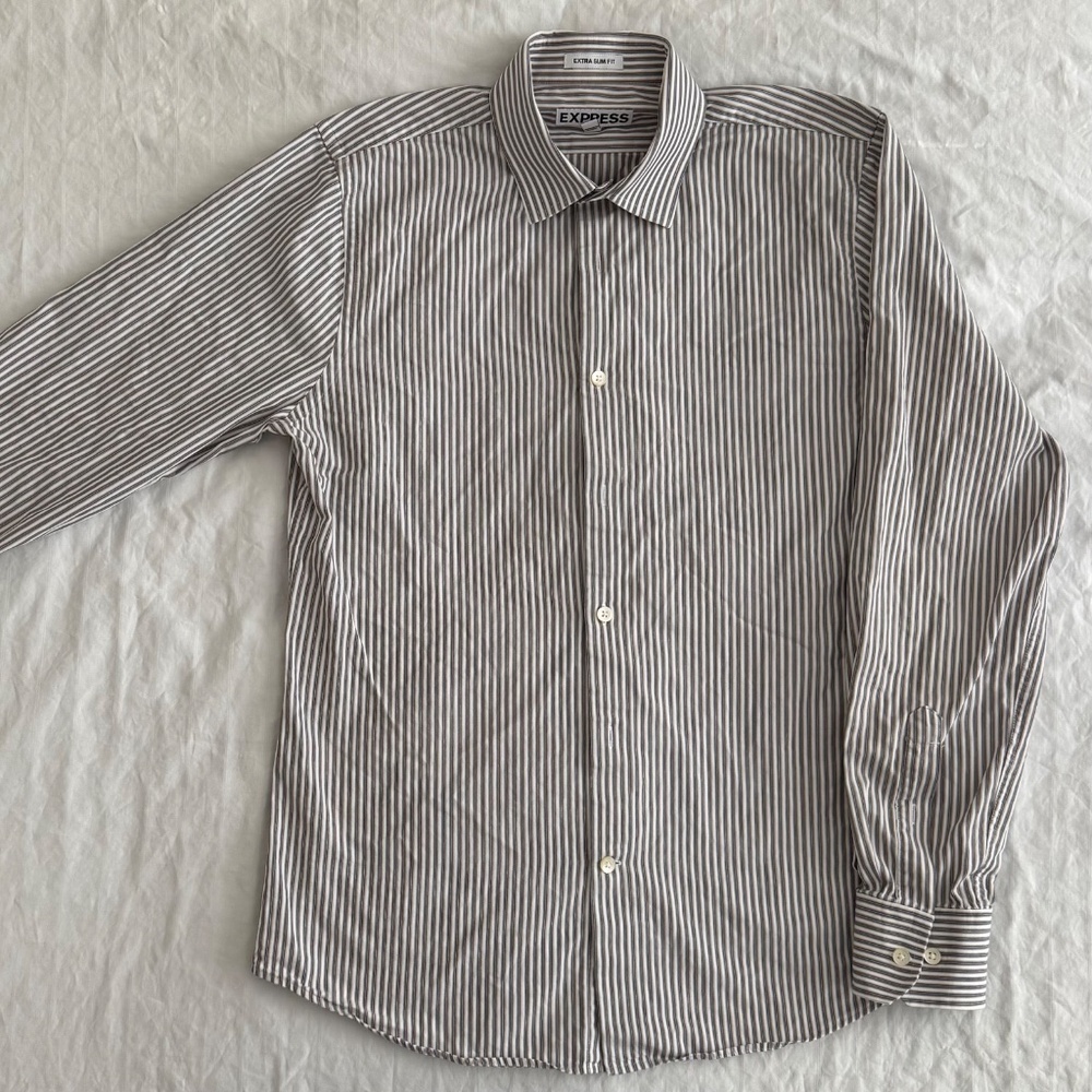 Express Men’s Medium Extra Slim Fit Dress Shirt | Striped Spread Collar
